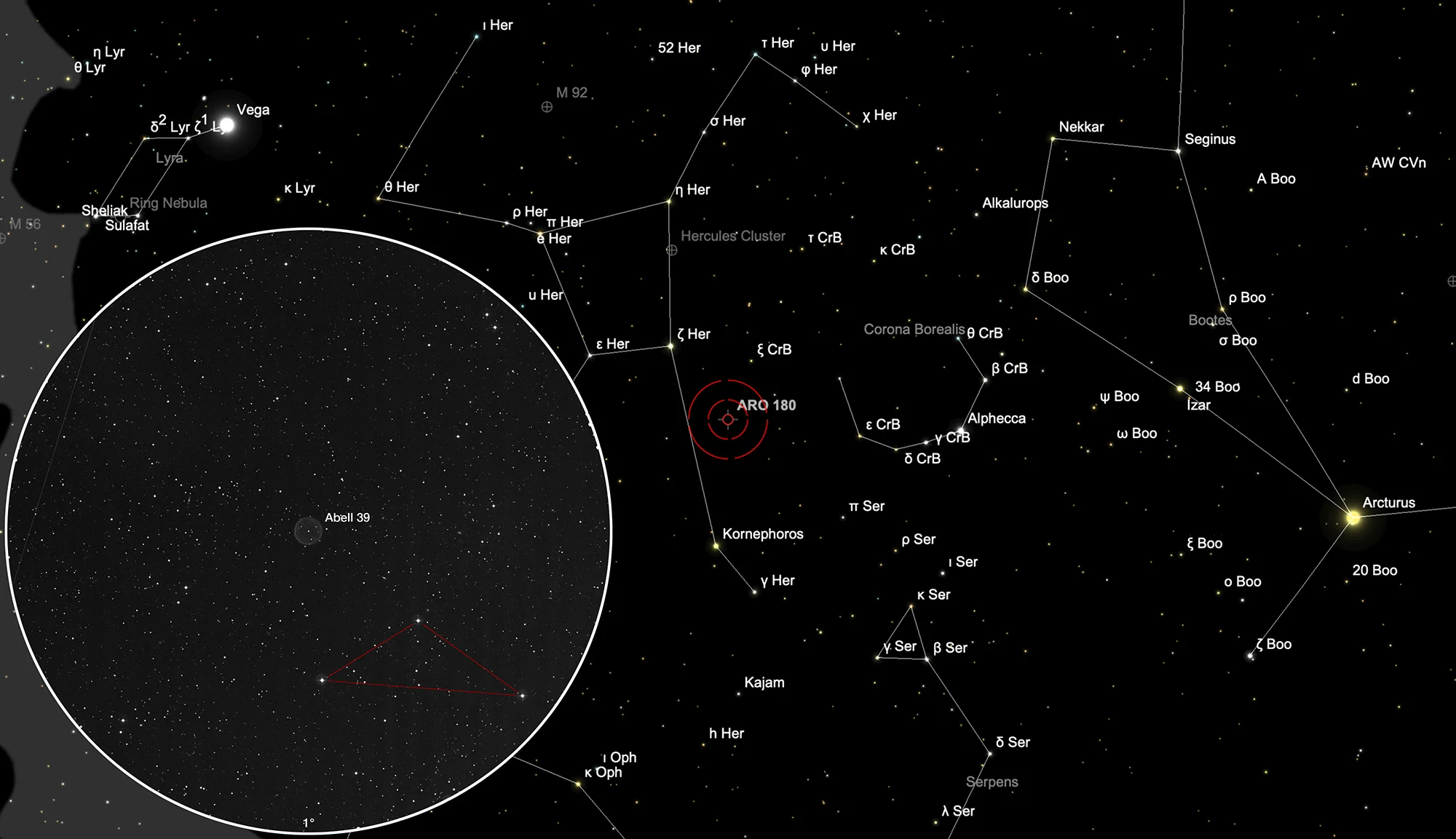 Nebulosa planetaria Abell 39, mapa de localización.